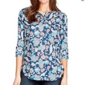 Nine West Lucy Top Shirt Long Sleeve Mandarin collar Paisley Print Size Med